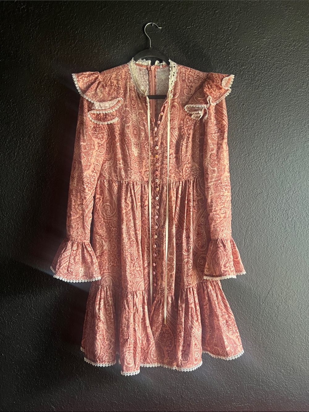 Zimmermann Pink Paisley Long Sleeve Ruffle Dress